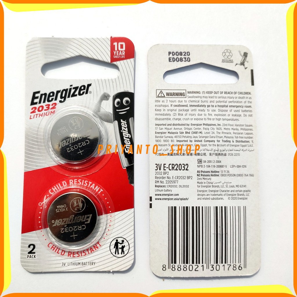 Bateray Baterai batrei Lithium Energizer cr2032 cr 2032 Original 1pcs