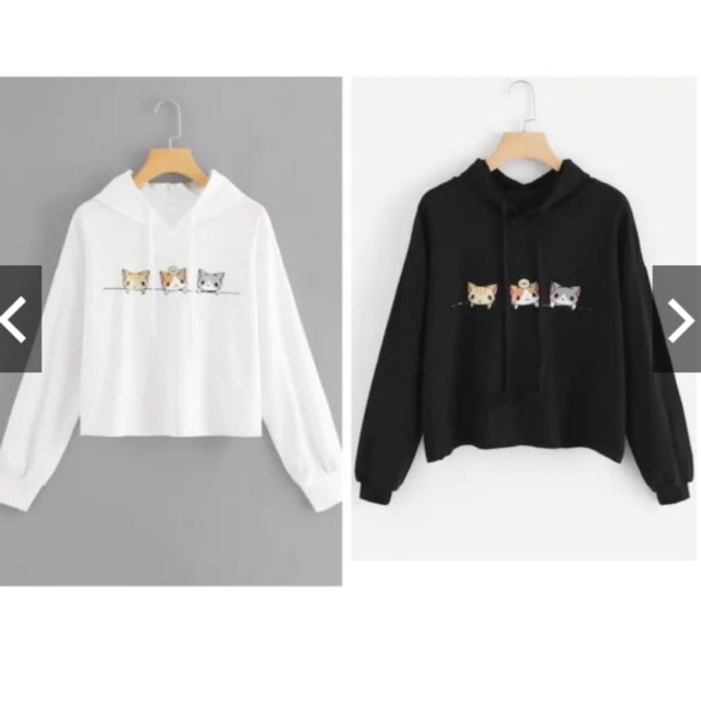 Sweater wanita hoodie crop 3 Kucing