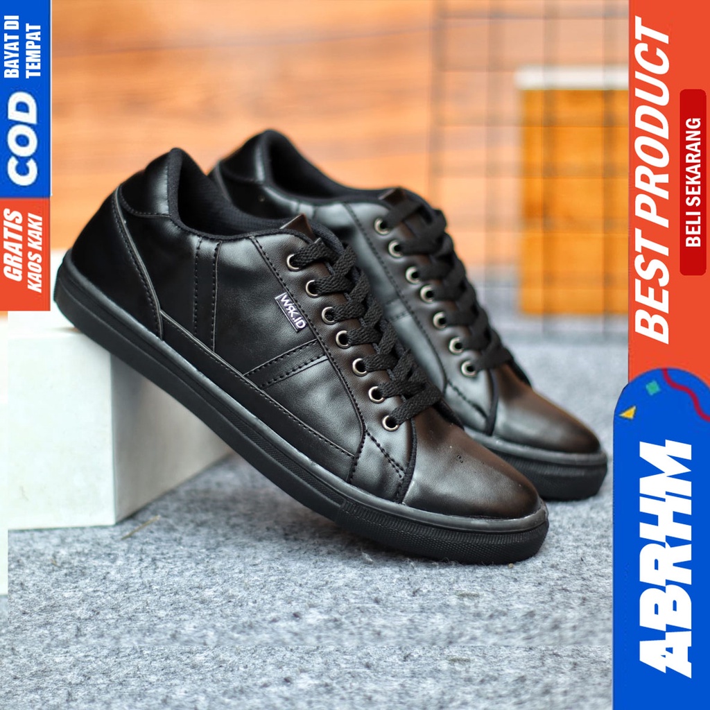 Sepatu Sneakers Pria Sepatu Casual Pria Kulit Pu Sepatu Kerja Kuliah Kondangan Sepatu Hitam Pria GUMO ABRHM