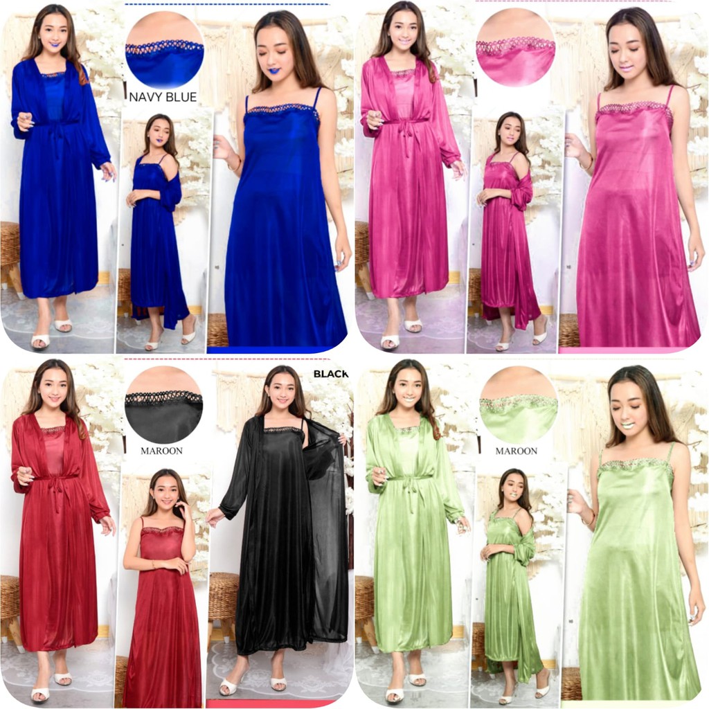 hokyfashion Baju Tidur Jubah Long+Inner Kimono Satin-1