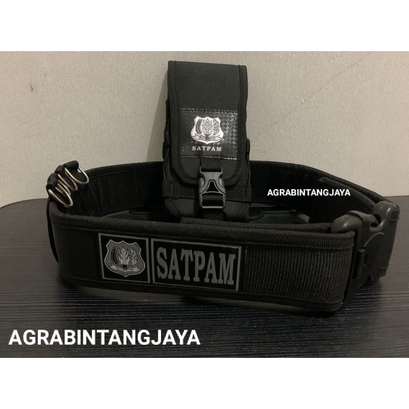 KOPEL SATPAM DAN SARUNG HP SATPAM TAS HP PINGGANG LOGO SATPAM POUCH HP PINGGANG TACTICAL IKAT PINGGA