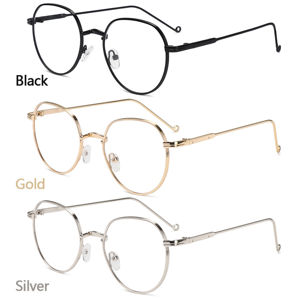 ROW Unisex Optical Spectacle Ultralight Eyeglasses Flat Mirror Eyewear Round Frame High-definition Fashion Metal Myopia Glasses/Multicolor