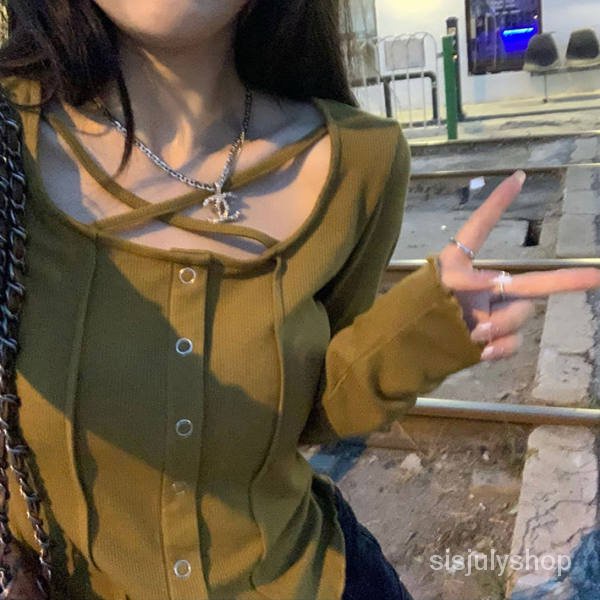 #Sisjuly#Atasan Wanita Ramping Lengan Panjang Ramping Cocok Untuk Semua T-shirt Bawahan Tipis Rampin