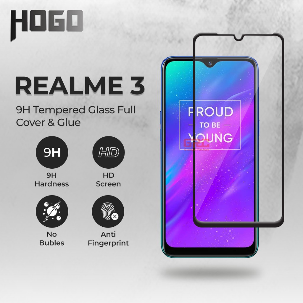 Tempered Glass Realme 3 HOGO Full Cover Anti Gores Kaca