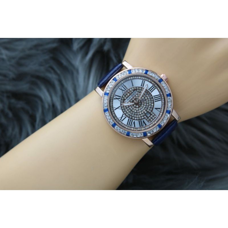 jam tangan wanita Cartier diamond kulit tgl aktif  DM4cm