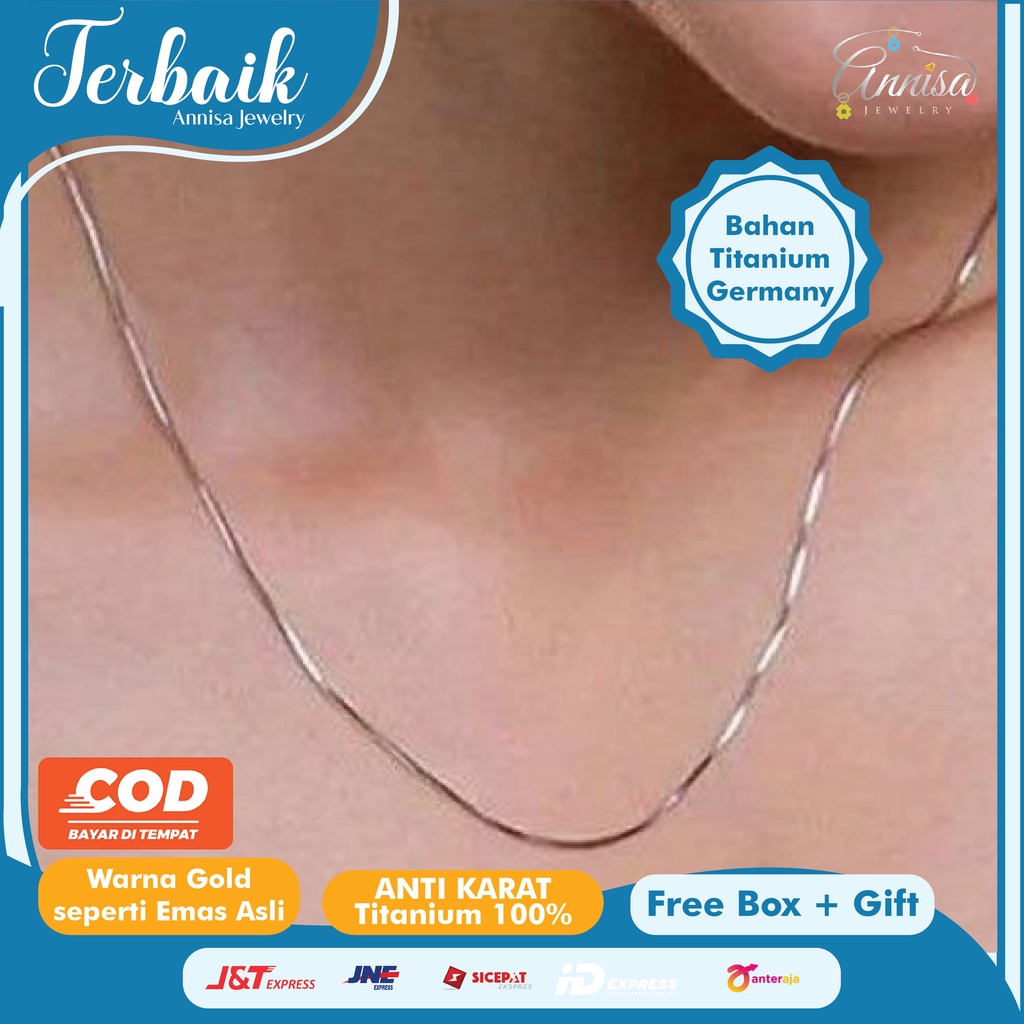 Kalung Titanium Paling Tipis polos kotak titanium Dewasa 45 Cm