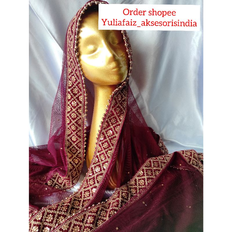 Grosir (SSC) selendang india Marun/slayer india/dupatta marun/selendang pengantin/selendang jodha