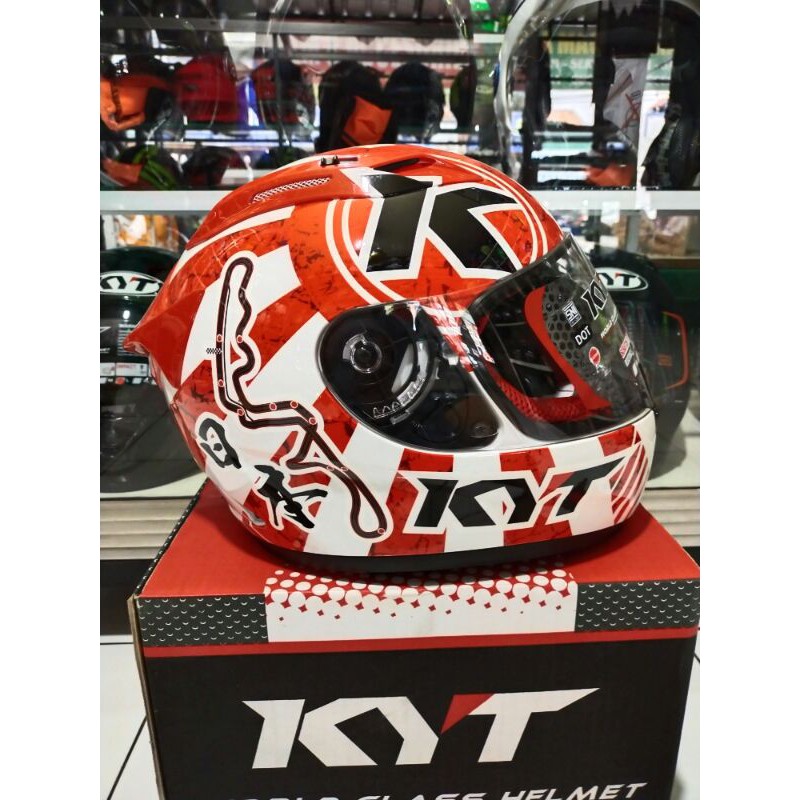helm full face kyt rc7 #17 putih/red motif terbaru
