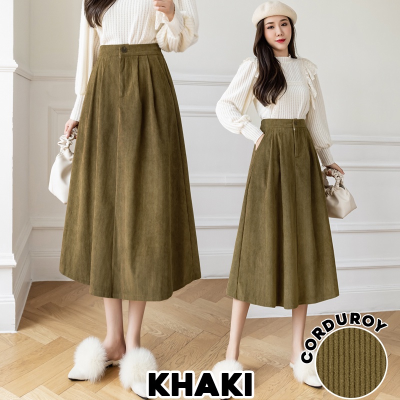 KARAKOREA 319 Corduroy Velvet Skirt/Korean Women Skirt/Maxi Skirt