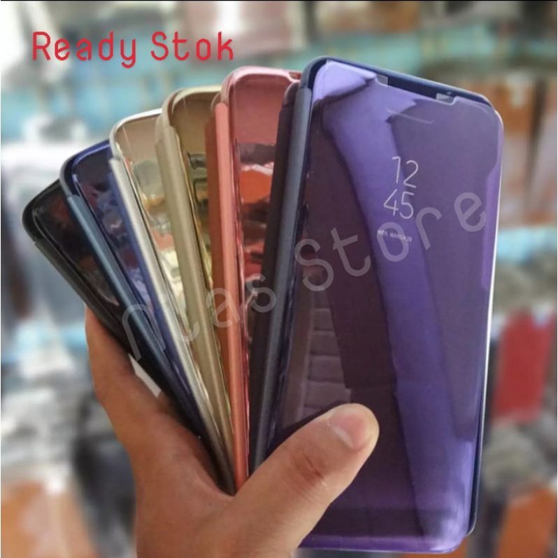 Flip Cover Mirror SAMSUNG A01 A01 CORE A02 A02S A10S A11 A12 A20S, Flip Clear View Standing Case Auto Lock