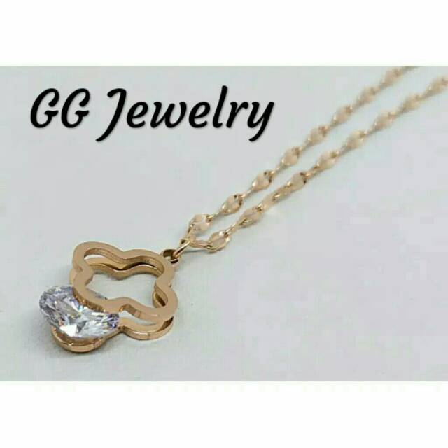 GG Kalung Titanium Premium Liontin LV* Berlian #KL-168