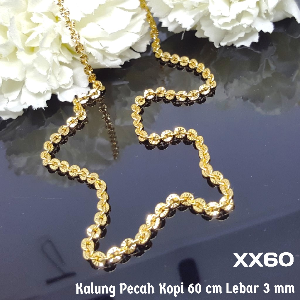 XX60 Kalung Pecah Kopi Panjang Perhiasan Imitasi Xuping Lapis Emas