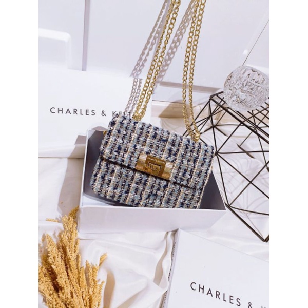Tas CK Alia Chain Tweed Kode CK823 Import