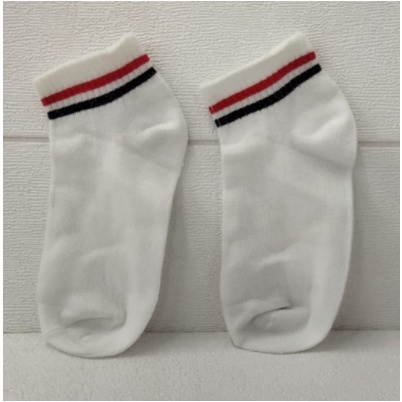 ❄ TMALL ❄ R140 Kaos Kaki Korea Style Casual Sport Motif Garis Bahan Katun Warna Polos Medium Sock-PUTIH MERAH