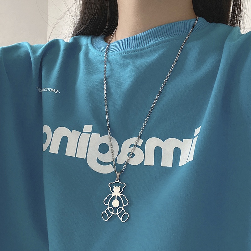 Kalung Rantai Panjang Liontin Beruang Hollow Gaya Korea Retro Hip-Hop Untuk Dekorasi