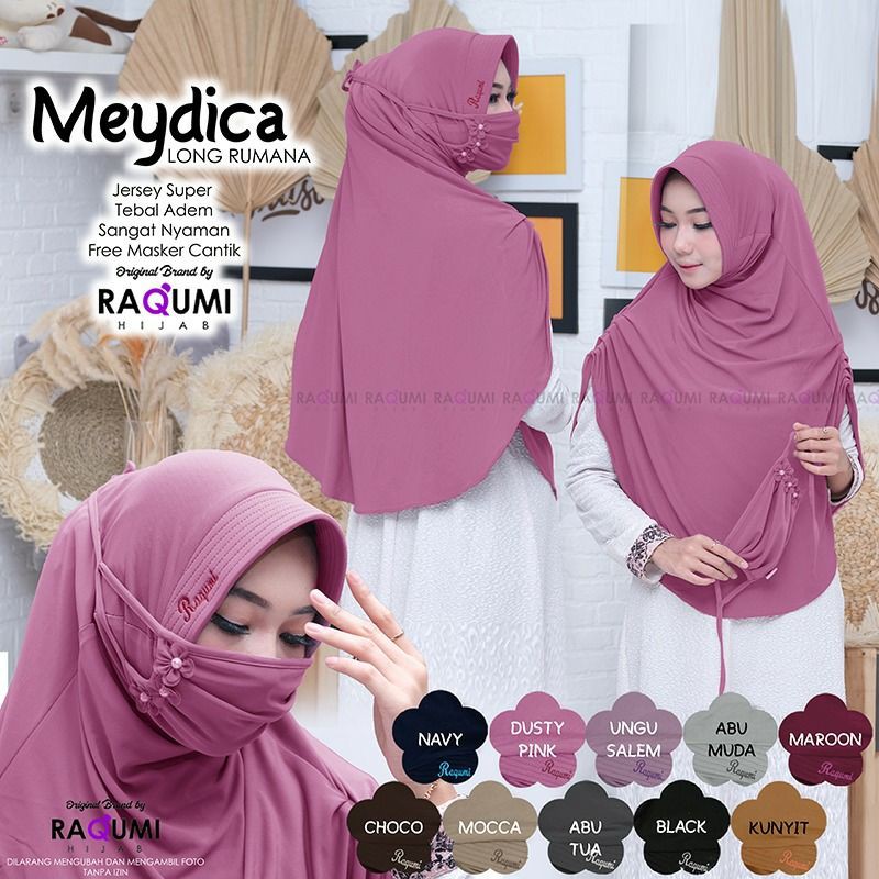 (TERBARU) MEYDICA LONG RUMANA JERSEY HIJAB JILBAB  KHIMAR TERMURAH ORI BY RAQUMI X MNV