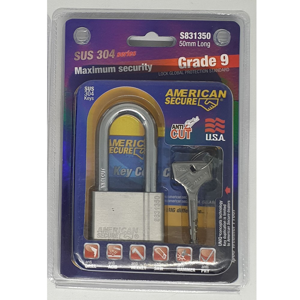 GEMBOK ANTI POTONG GERGAJI CAIRAN SETAN AMERICAN SECURE 50MM PANJANG