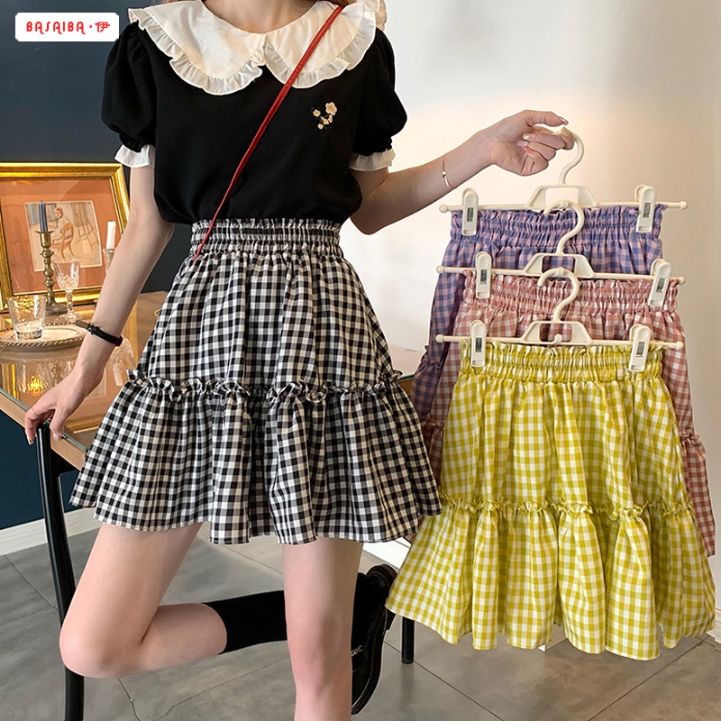 【SALE】Korean Ruffle Pleated Square Mini Skirt Rok Mini Motif Kotak Kotak Rempel 1322 (XS-XL)