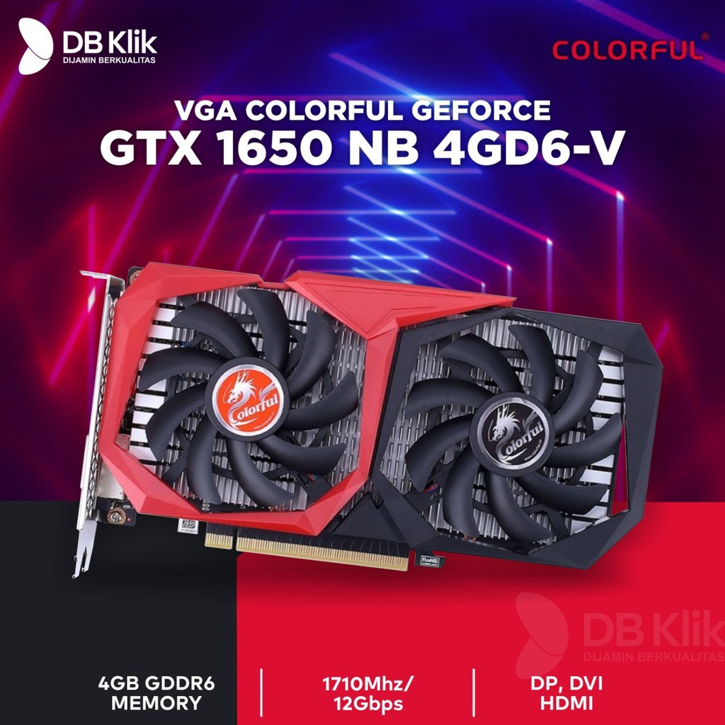 VGA Colorful GeForce GTX 1650 NB 4GD6-V GDDR6 HDMI DP - GTX1650 NB 4GB