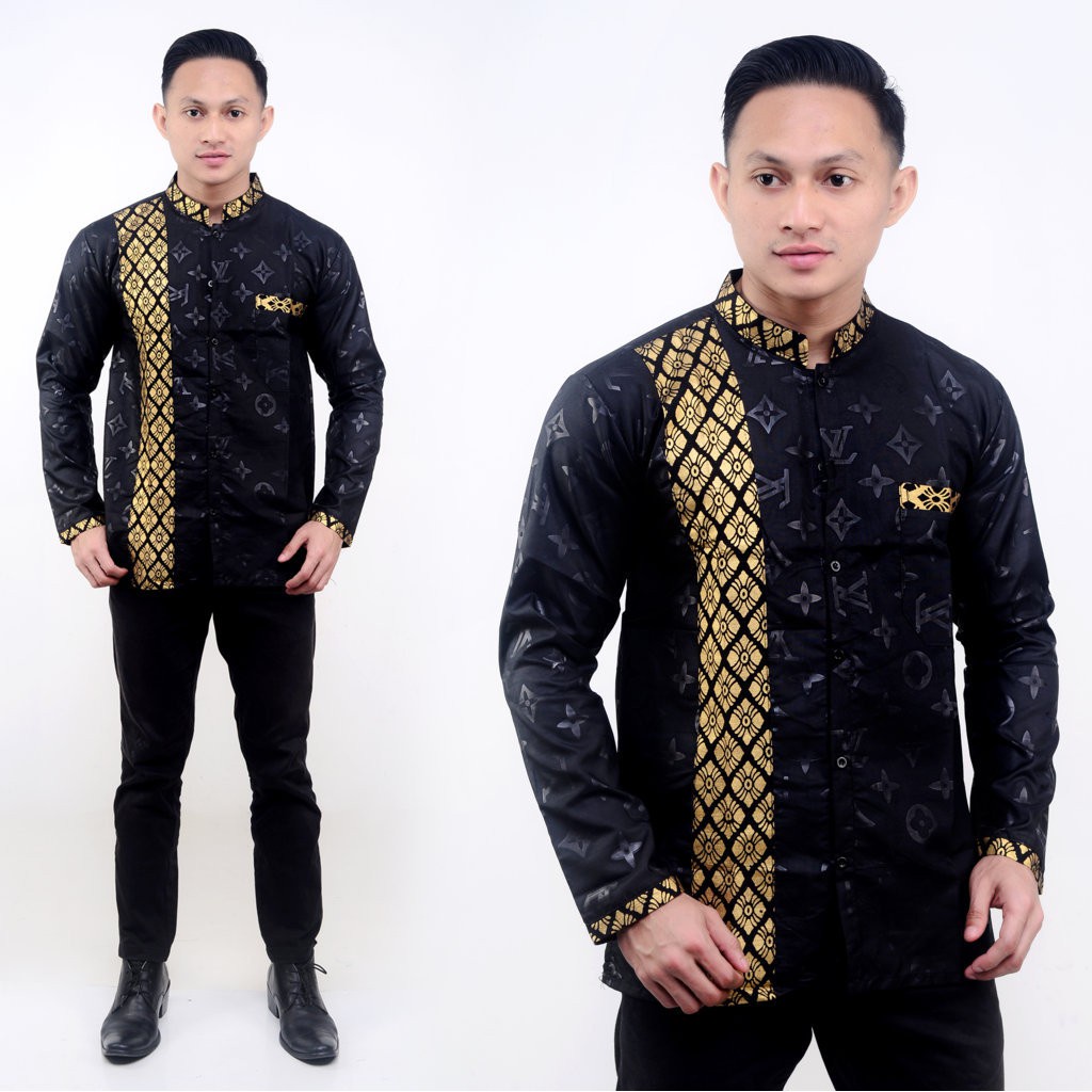 baju koko kombinasi batik motif sisik lengan panjang