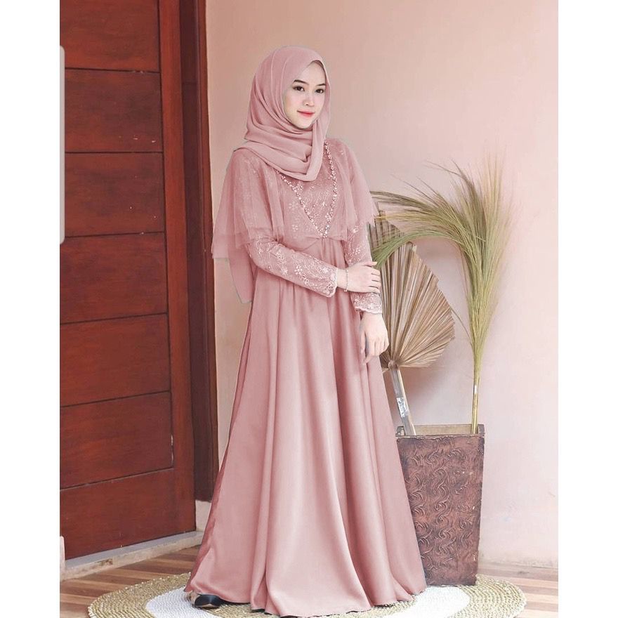 Gamis Edeline/ Bahan Moscrepe kombinasi tile dan Mutiara Rubi / Gamis Remaja / Dress Pesta dan Kondangan