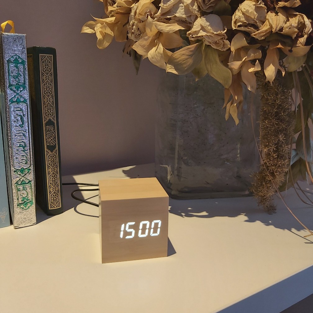 Jam Meja Kayu LED Digital Wooden Small Table Clock Desk Terlaris