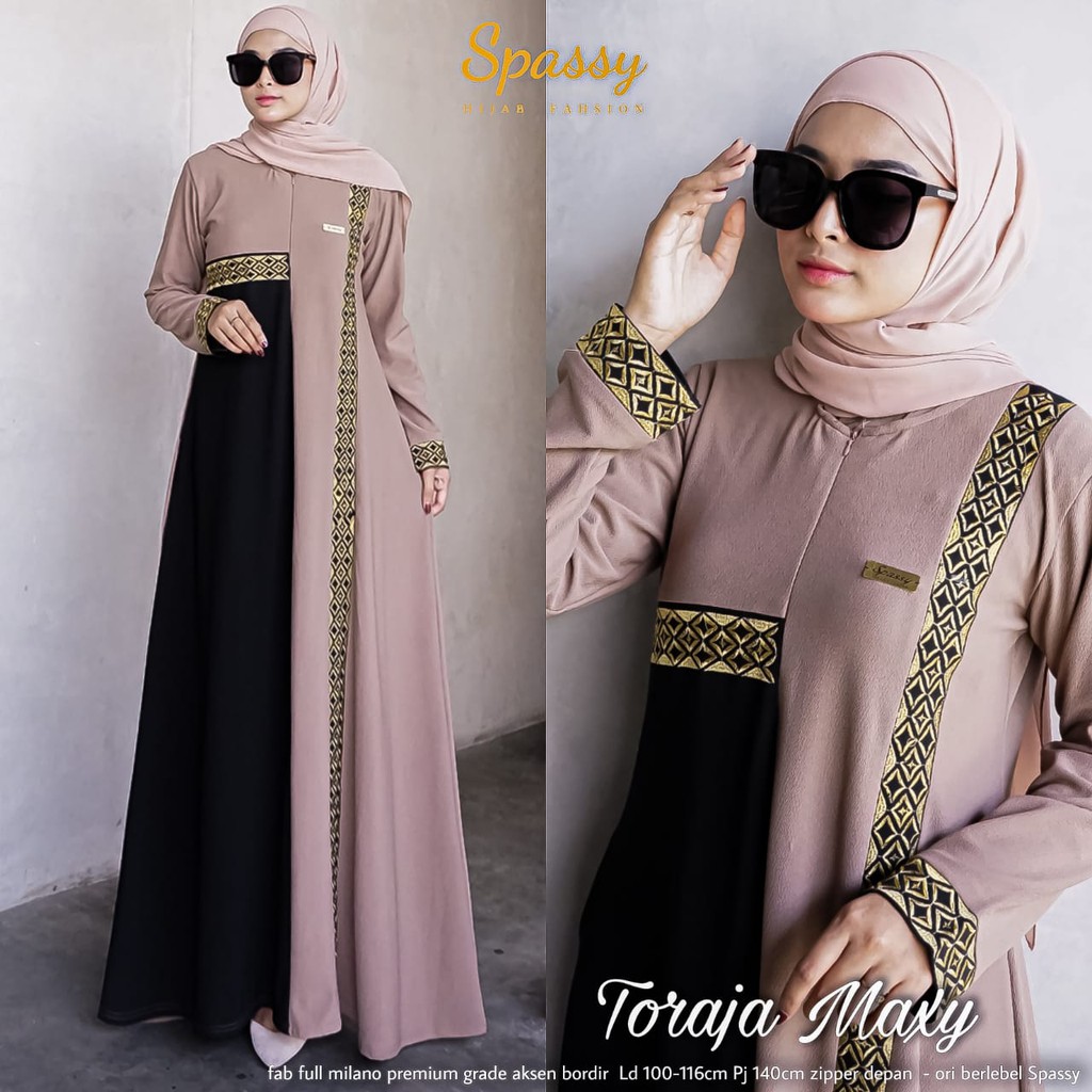 DRESS MUSLIM WANITA BUSUI PREMIUM MILANO AKSEN BORDIR // MAXY TORAJA ORIGINAL BERLEBEL SPASSY