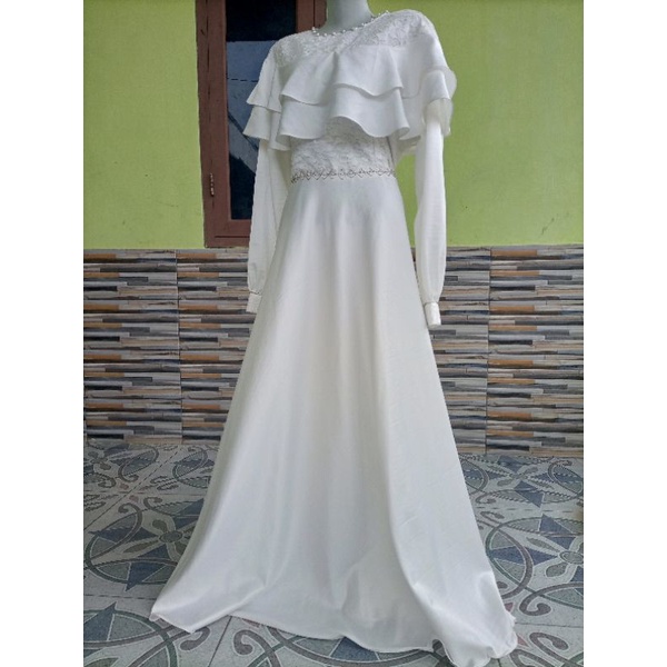 Gaun pengantin syari / gaun pengantin murah / gaun pengantin small / gaun pengantin kecil / gaun pengantin 3d / gaun jumbo / gaun akad syar'i / gaun akad putih / gaun akad request ukuran/ gaun pernikahan