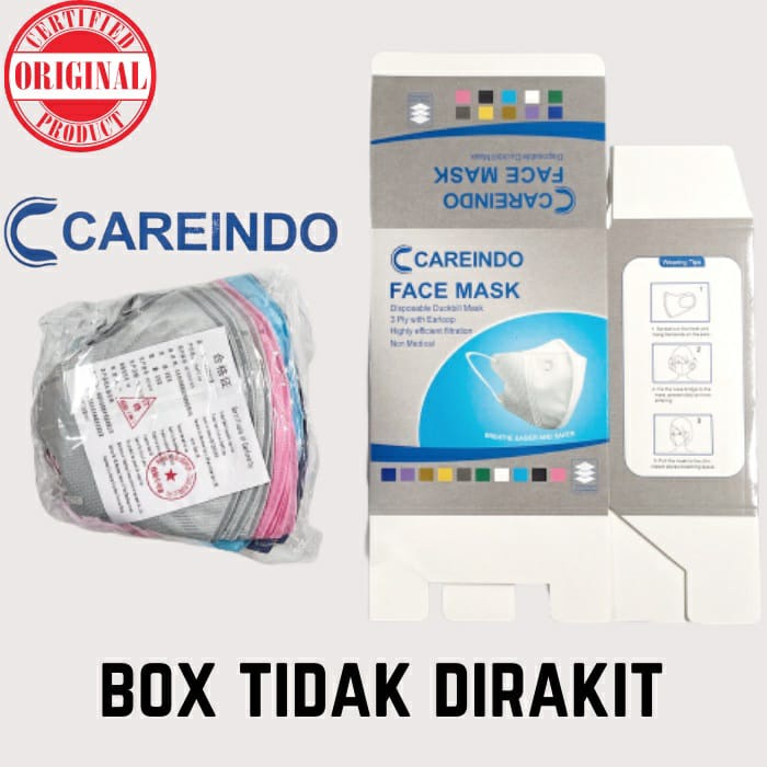 Masker Careindo Duckbil Garis Campur Warna 1 Box isi 50pcs | Duckbill Mask 1Box 50 pcs