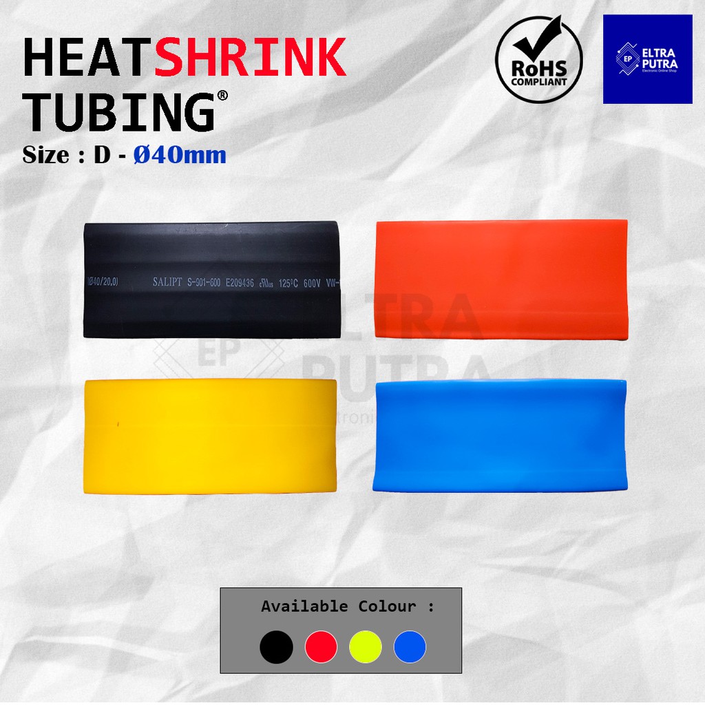 HEATSHRINK 40mm Warna Warni LENGKAP Ecer, Selongsong Selang Bakar (1 Meter)