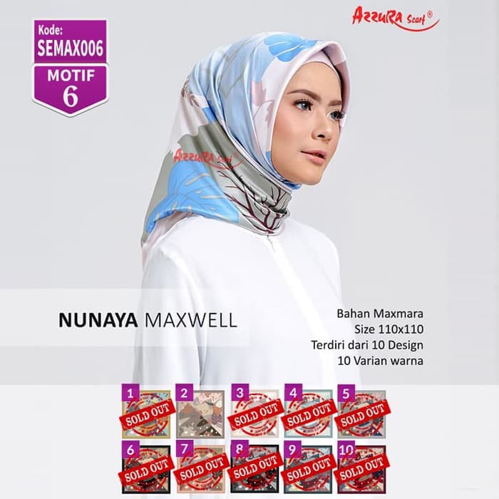 Jilbab Segi Empat Nunaya Maxwell Motif 6 By Azzura Scraf Hijab
