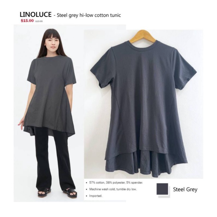 Linolice steel grey hi low cotton tunik