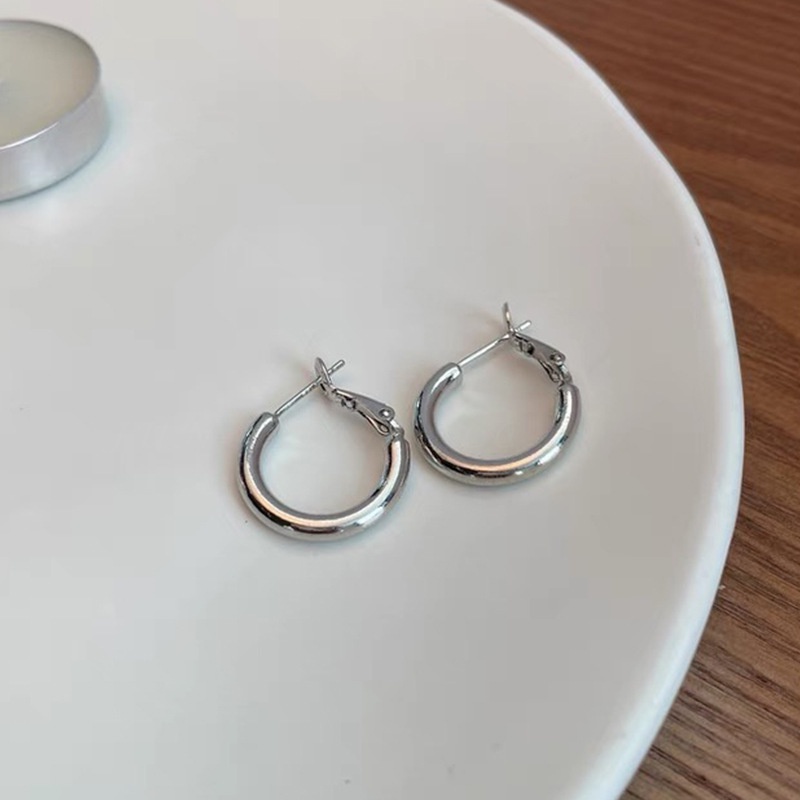 Anting Bulat Sterling Silver 925 Tebal Model Geometri Untuk Wanita 789