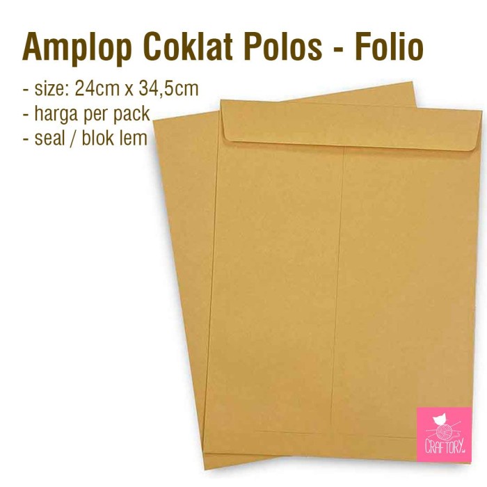 

Gand Amplop Coklat Kraft Polos Folio Seal D 24cm x 34,5cm PER PACK