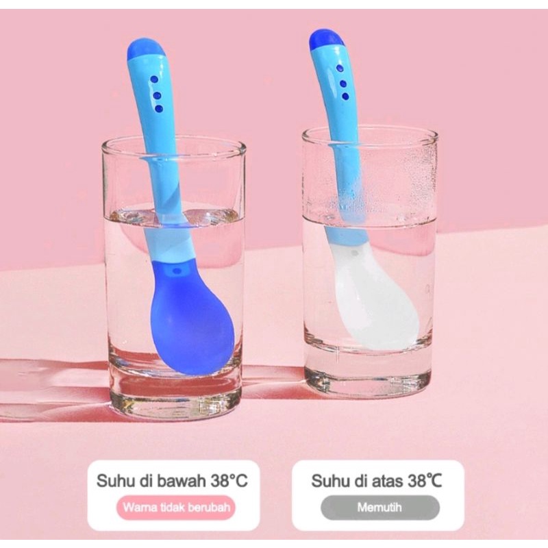 SENDOK GARPU MAKAN BAYI SILIKON DENGAN SENSOR SUHU PANAS SAFETY BABY SPOON LEMBUT