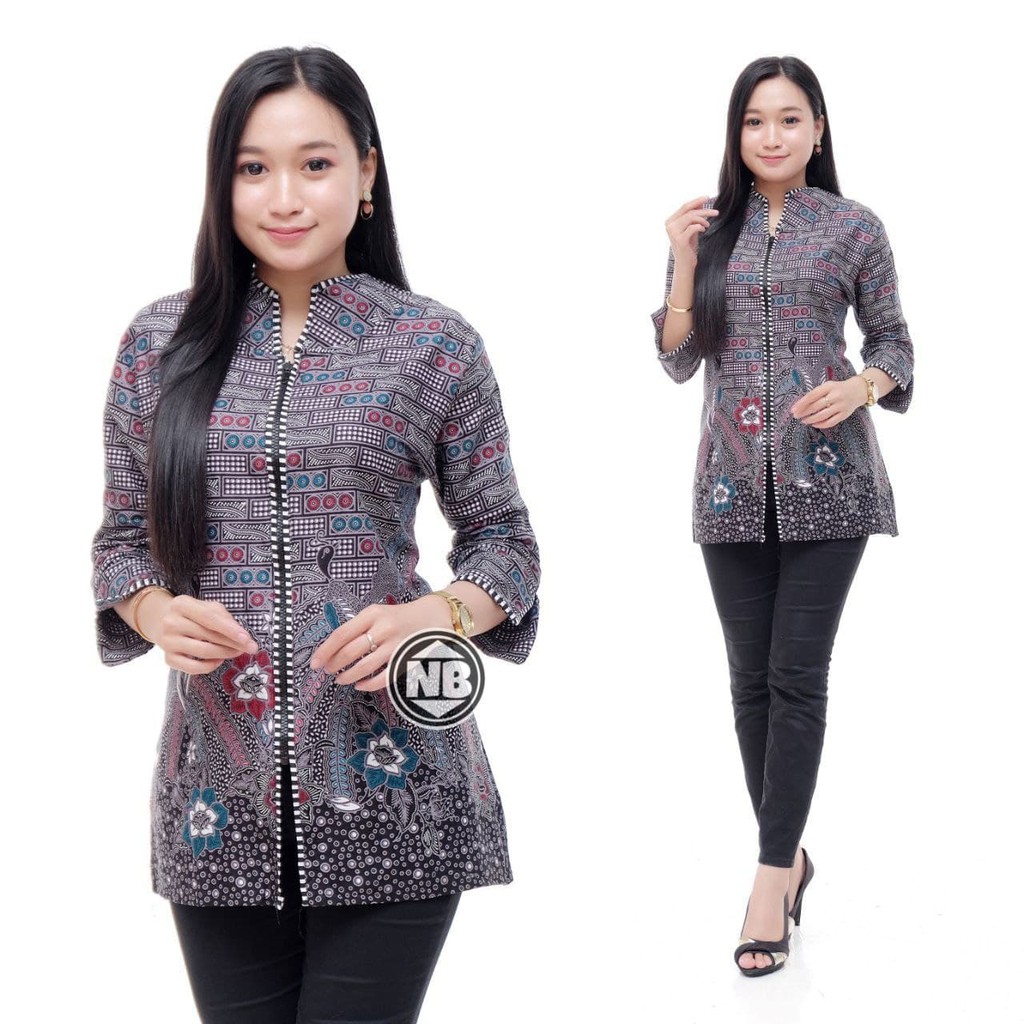 tey-17 Batik wanita ASJ SA HRB026 Kenongo Kemeja Tosca Pendek-B. Boto Abu