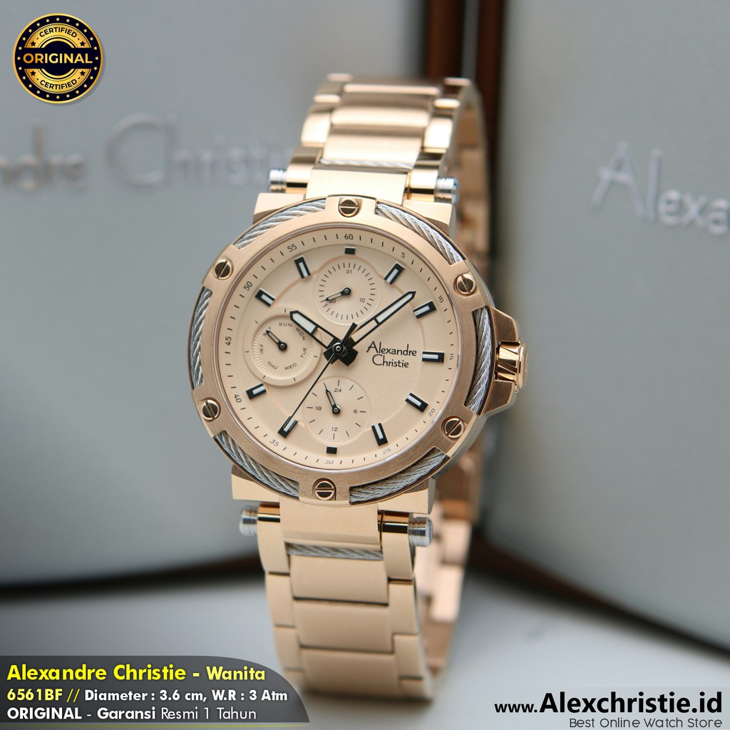 2020 Jam Alexander Christie Wanita AC 6561BF Full Rosegold Original - Sporty, Mewah, Elegan