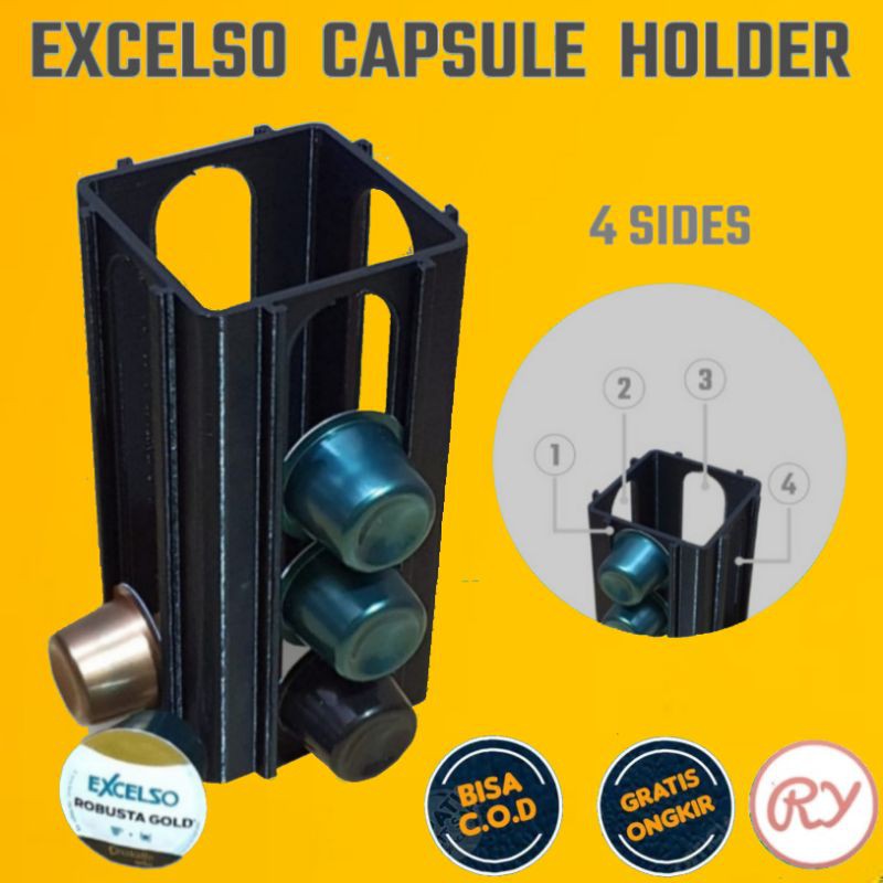 Excelso Kapsul Unakaffe Capsule Dispenser Holder Square 4 Sides For Excelso Coffee Capsules