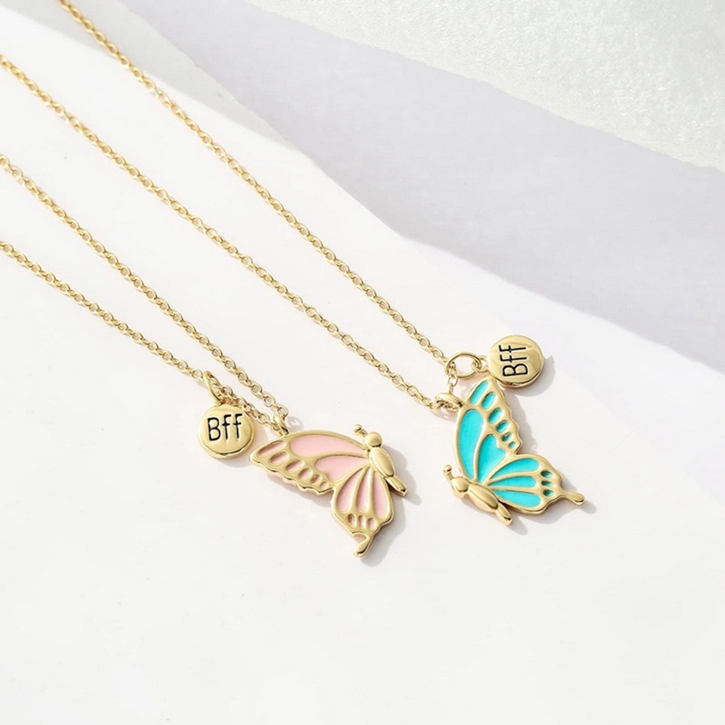 2pcs / Set Kalung Liontin Butterfly Untuk Wanita