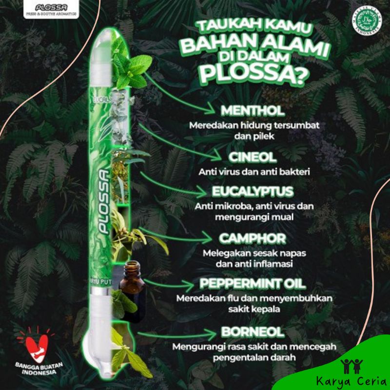 Plossa Hijau Eucalyptus Press And Shoothe Aromatics Minyak Kayu Putih Essential Oil Pijat Kerokan Inhaler