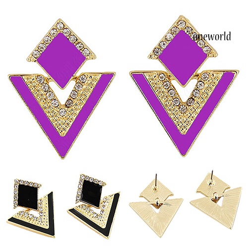 OW@ Punk Fashion Rhinestone Triangle Oil Drop Ear Stud Earrings Geometric Jewelry