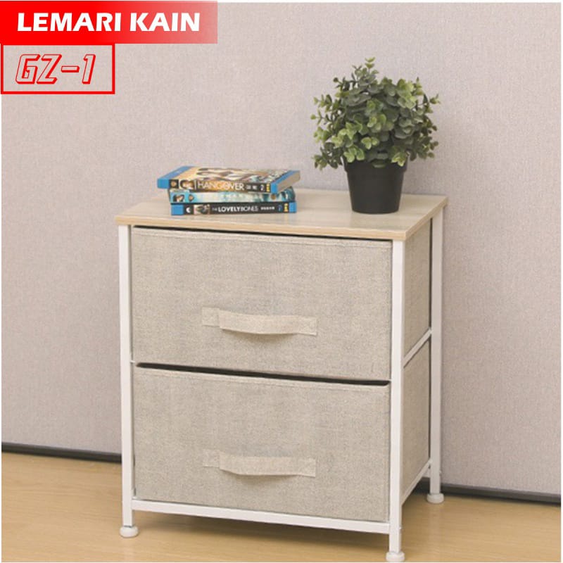 PROMO LEMARI GZ-1 Lemari Sisi Ranjang 2 Laci Lemari Kain Linen lemari kain 2 susun portable Rak Serbaguna COD