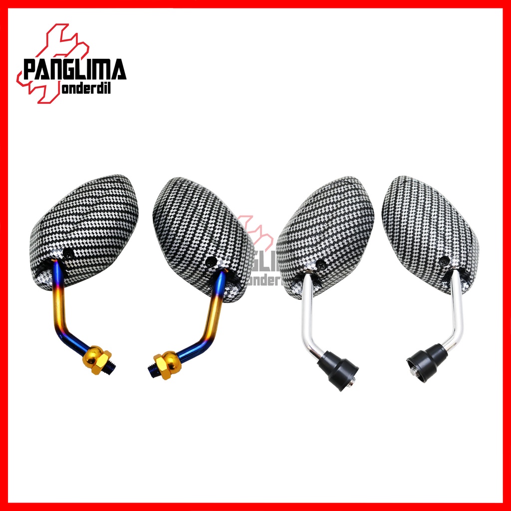 P5-Spion Mini Karbon Model Beat Gagang Twotone-Chrome Motor Honda Drat Kanan Baut 14 Kaca-Set Variasi Kecil Carbon Vario-Scoopy-Spacy-Revo-Grand-Supra