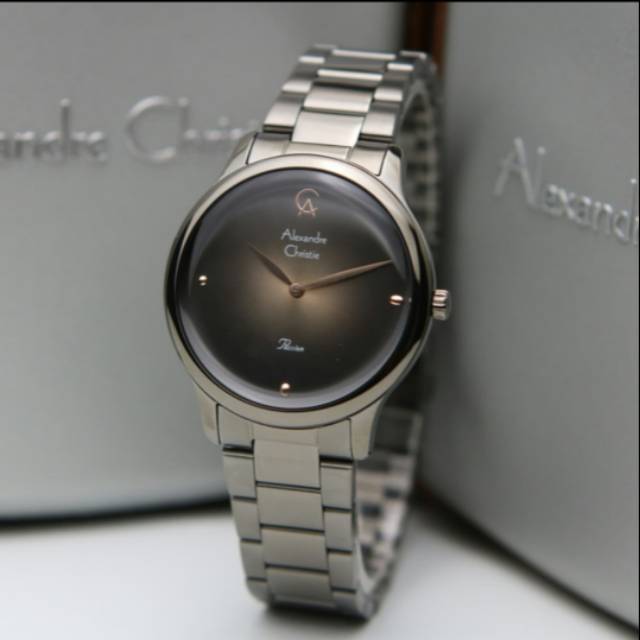 ORIGINAL JAM TANGAN WANITA ALEXANDRE CHRISTIE CEWEK GREY BLACK RANTAI ALEXANDER CRISTIE AC 2861