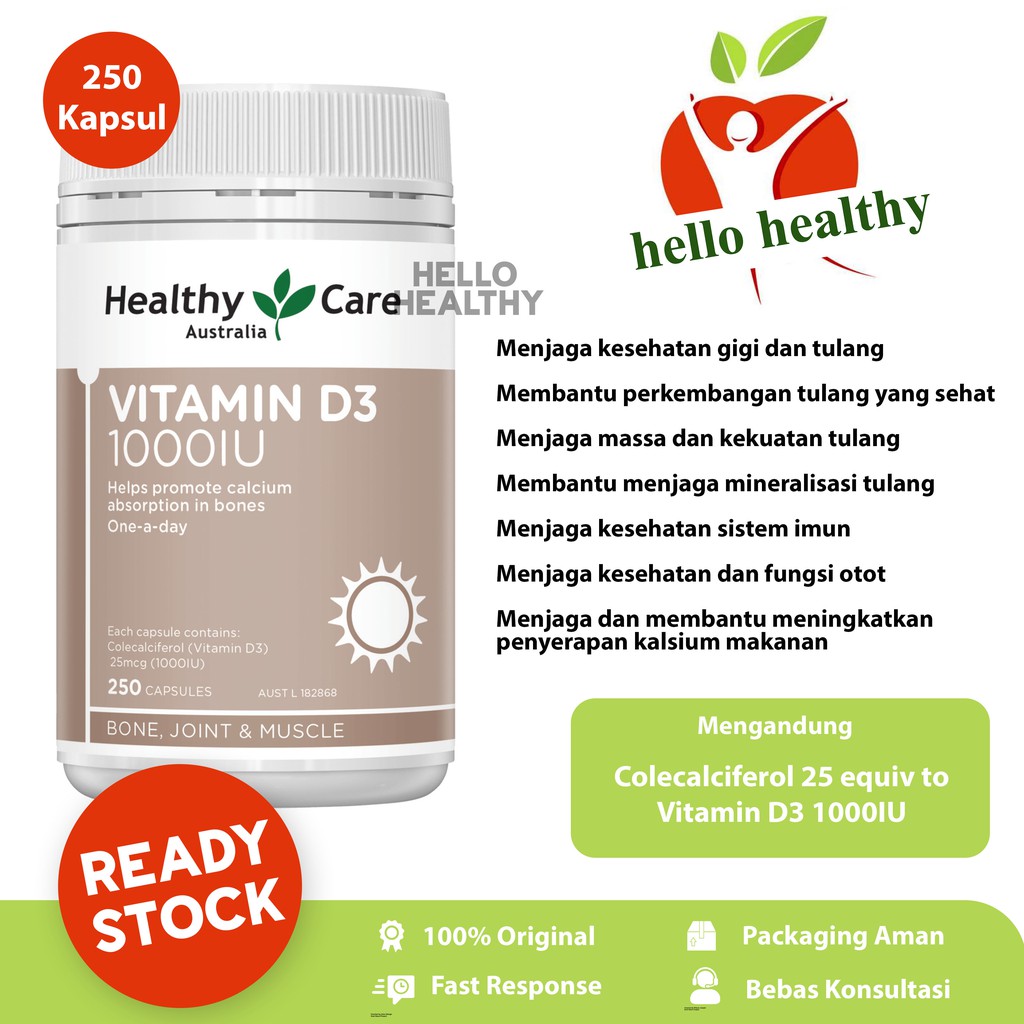 Healthy Care Vitamin D3 1000IU (250 Kapsul) - HelloHealthy