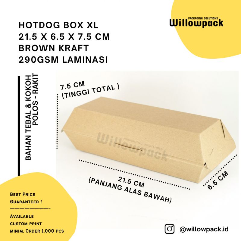 

DUS SATE HOTDOG KEBAB SOSIS BOX XL 21.5x6.5x7.5 KRAFT LAMINASI