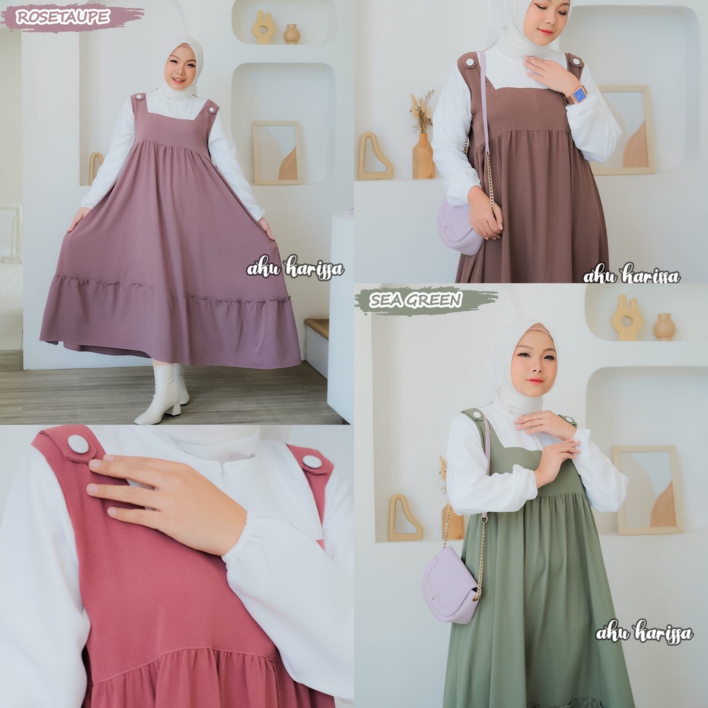 MIDI DRESS SANDRIA dan haruka overall aku karissa oversize jumbo susun umpak canda muslim syari stylish terbaru