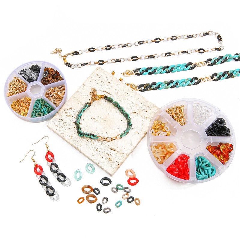 1 Set/Box Multi Color Acrylic Twisted Chains Assembled Parts Beads Diy Jewelry Findings Accessories