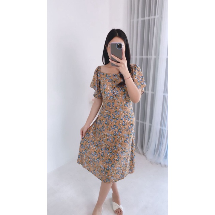 Daster Bali Murah Dress Joanna Motif Bunga Craspedia Untuk Jalan Jalan dan Santai