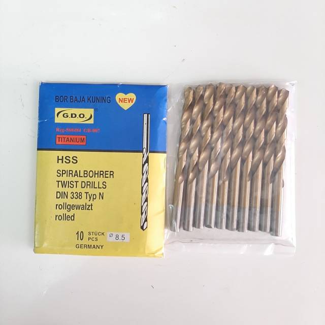 Mata bor besi baja kuning Titanium GDO 8,5mm isi 10pcs